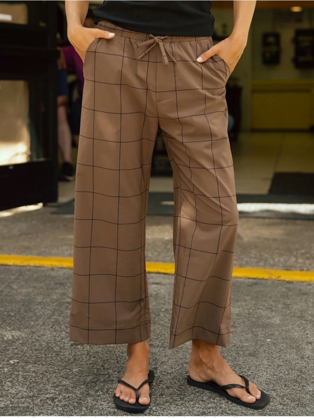 Albion Audrey Mid Rise Wide Leg Pants XL Brown/Black Windowpane